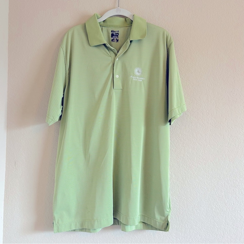 Green and white striped polo